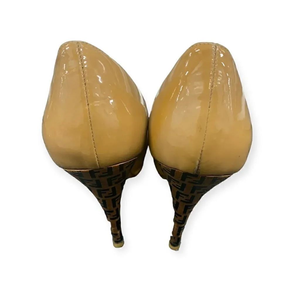 Fendi FF Women’s Patent Leather Beige Heels, 38 - Picture 5 of 7